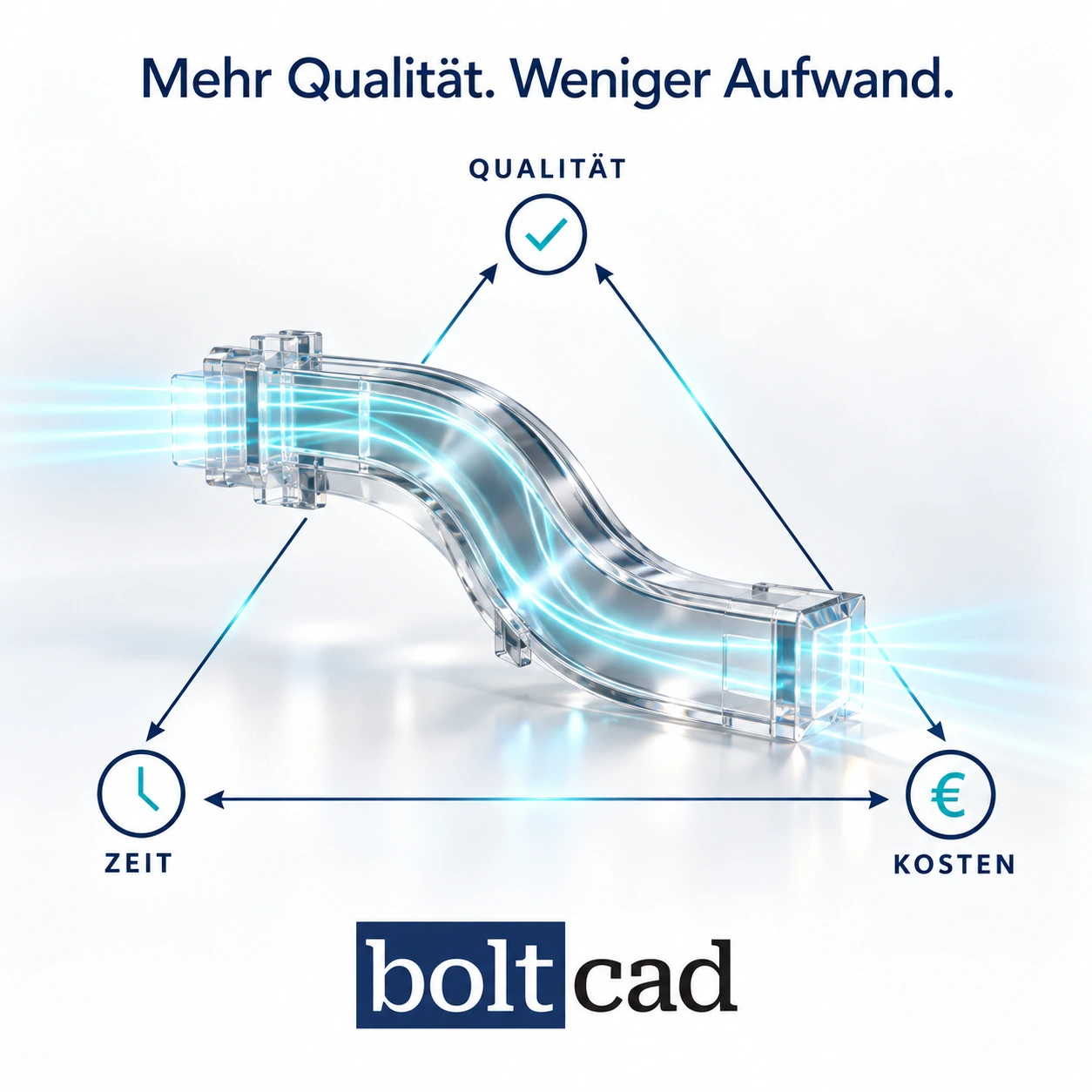 BoltCAD: Qualität, Zeit und Kosten als Engineering-Dreieck mit einem transparenten Lichtleiter